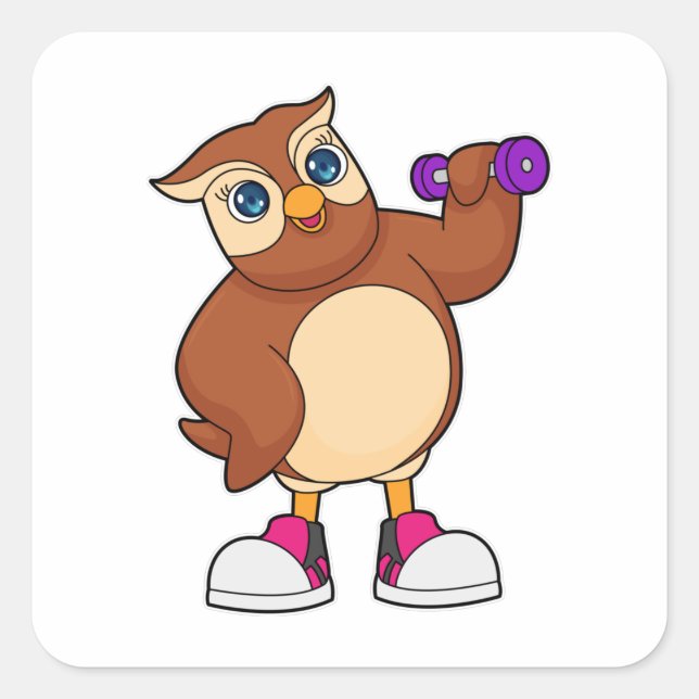Owl Fitness Dumbbell Square Sticker (Front)