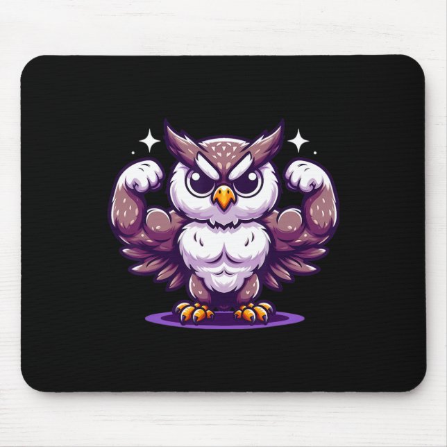 Owl Flexing Muscles Fan Lover Bodybuilding Gym Wor Mouse Mat (Front)