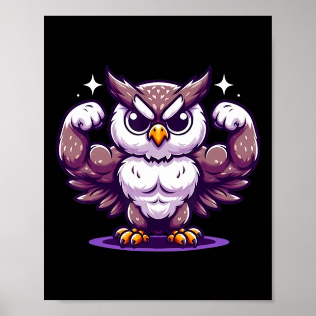 Owl Flexing Muscles Fan Lover Bodybuilding Gym Wor Poster (Front)