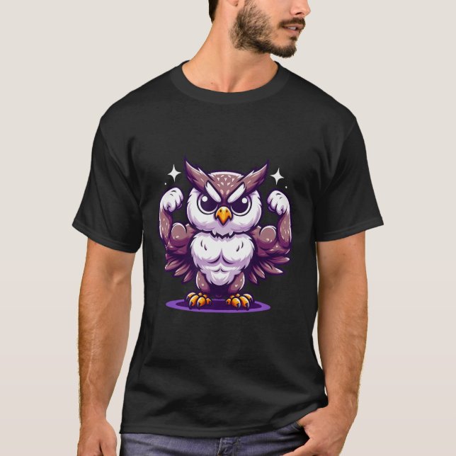 Owl Flexing Muscles Fan Lover Bodybuilding Gym Wor T-Shirt (Front)