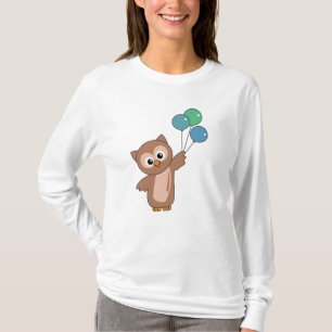 Owl Flies With Balloons Sweet Animals For Children T-Shirt