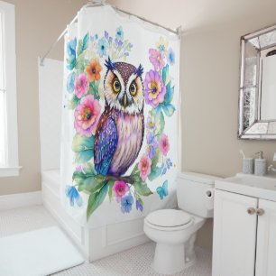 Owl Floral Artistic Watercolor Shower Curtain