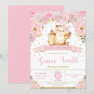 Owl Floral Baby Shower Invitation Girl