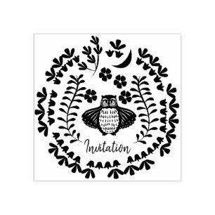 Owl Floral Rubber Stamp