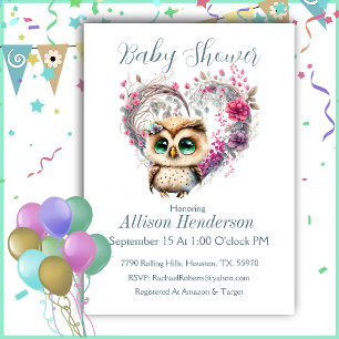 Owl Floral Wreath  Baby Shower Invitation