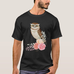 Owl Flower Roses Wise Bird Animal Vintage Owl T-Shirt