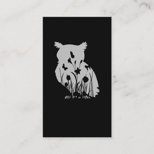 Owl Flower Silhouette Nature Birdwatching Birds Business Card (Front)