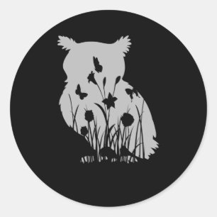 Owl Flower Silhouette Nature Birdwatching Birds Classic Round Sticker