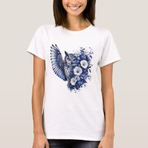 Owl Flowers PNG Watercolor Floral Bird Design T-Shirt