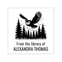 Owl Flying Angled View Fir Trees Library Book Name