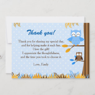 Owl Forest Blue Brown Thank You Card Note