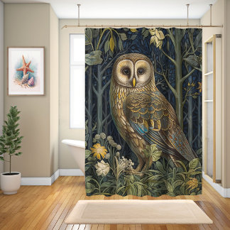 Owl Forest, William Morris Style Shower Curtain
