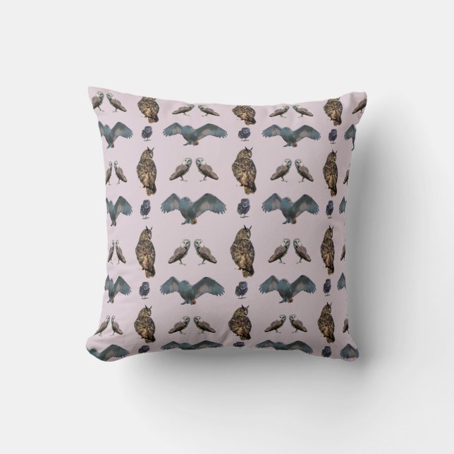 Owl Frenzy Pillow (Dusty Pink) (Front)