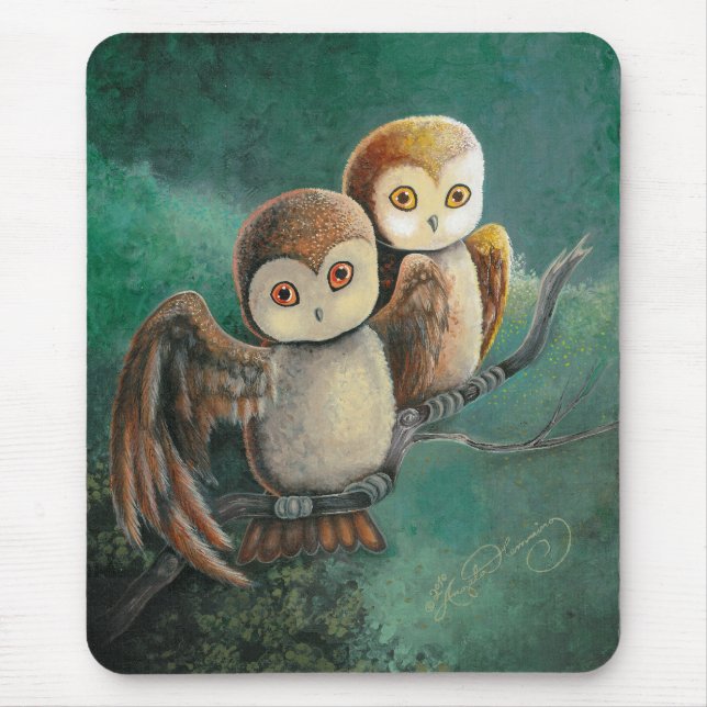 Owl Friends Owl Art Mouse Mat (Front)