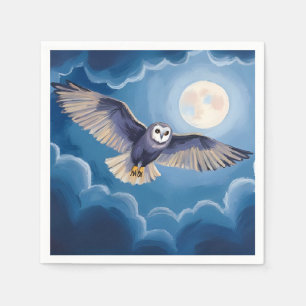 Owl Full Moon Halloween Watercolor Napkin