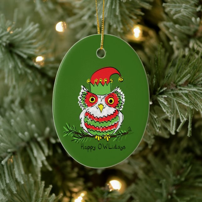 Owl Funny Christmas Cute Holiday Ceramic Tree Decoration (Tree)