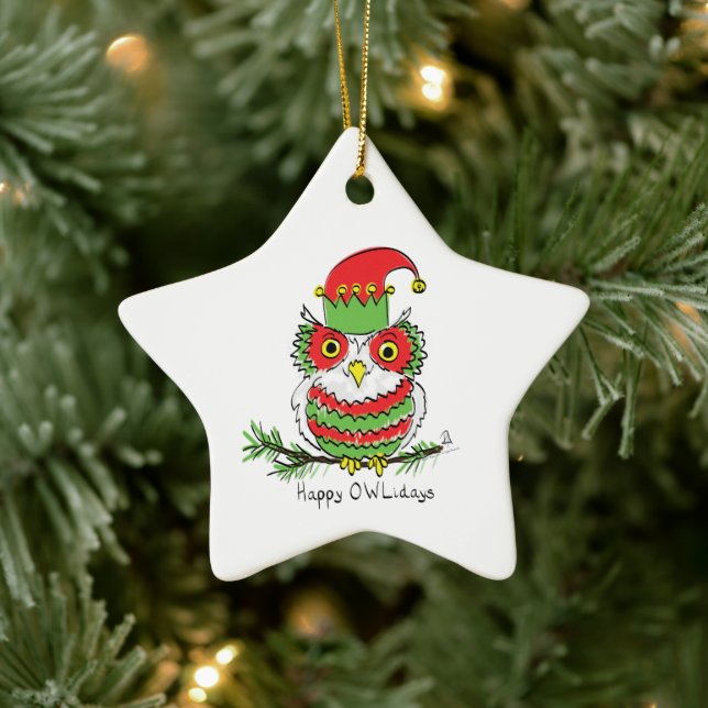 Owl Funny Christmas Cute Holiday Ceramic Tree Decoration (Tree)