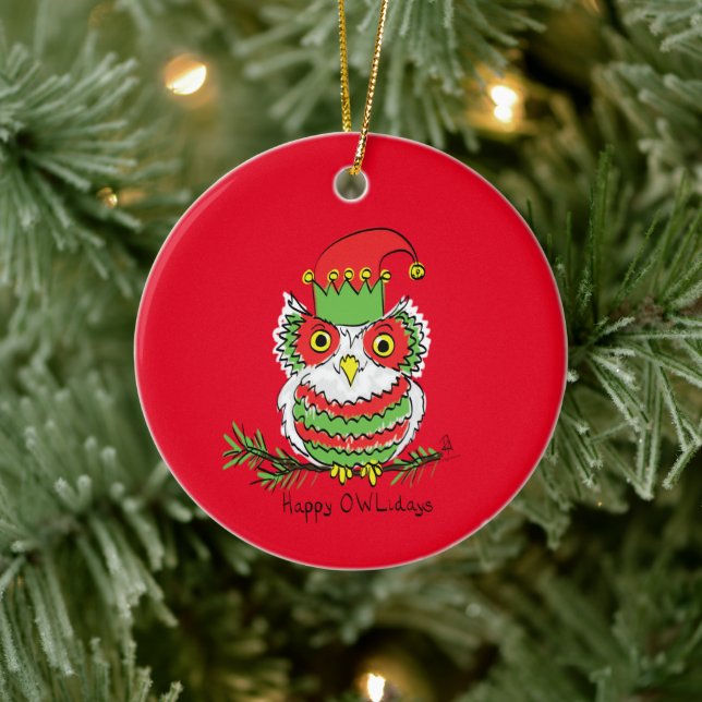 Owl Funny Christmas Cute Holiday Ceramic Tree Decoration (Tree)