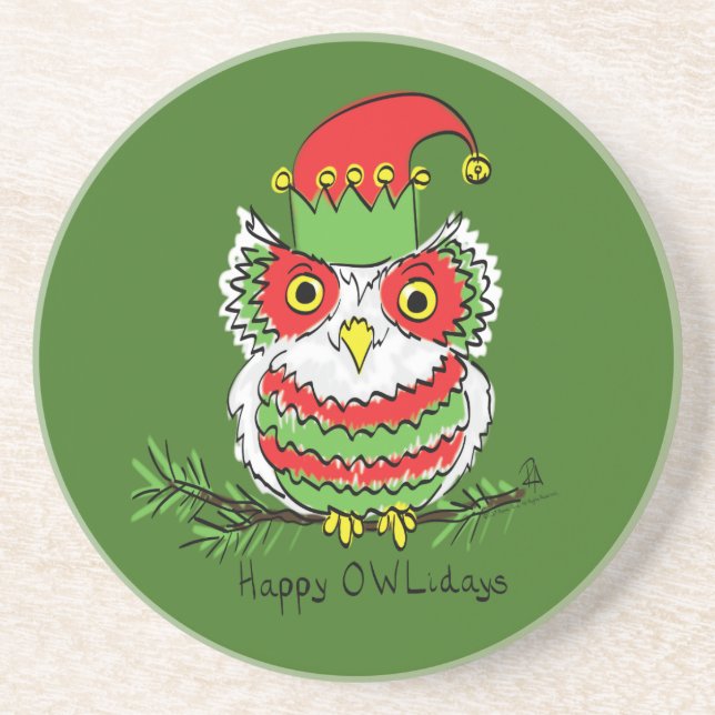 Owl Funny Christmas Cute Kids Coaster (Front)