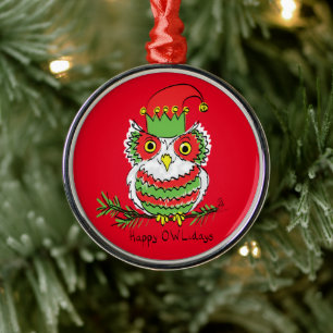 Owl Funny Christmas Cute Kids Metal Tree Decoration