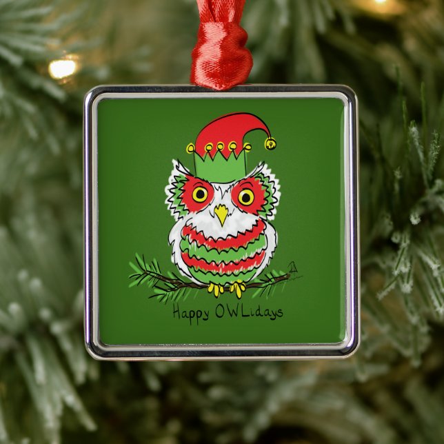 Owl Funny Christmas Cute Kids Metal Tree Decoration (Tree)
