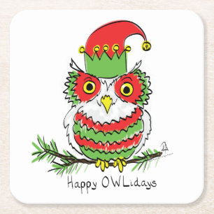 Owl Funny Christmas Cute Kids Square Paper Coaster