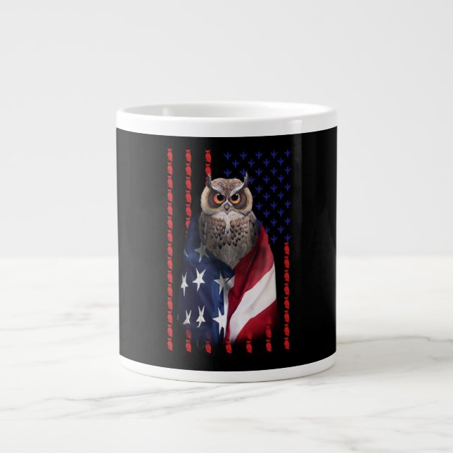 Owl Gift | Owl Cool Flag Usa Large Coffee Mug (Front)