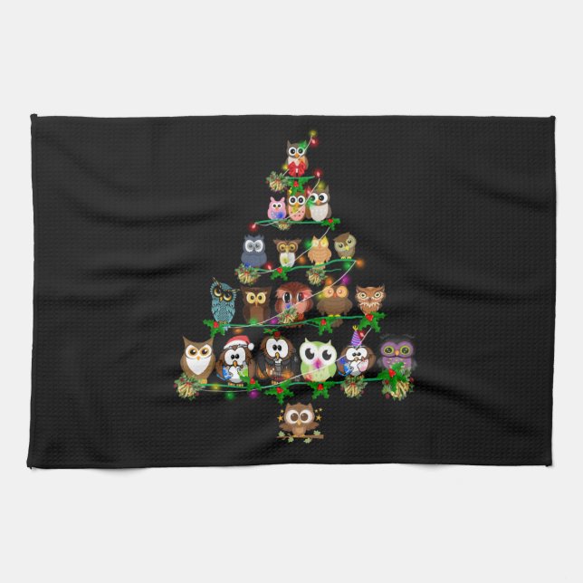 Owl Gift | Owls Pine Christmas Season Tea Towel (Horizontal)