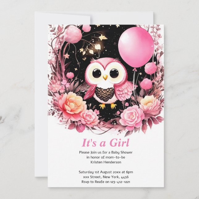 Owl Girl Baby Shower Invitation (Front)