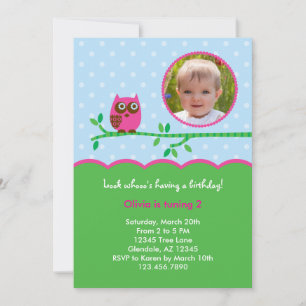 Owl Girl Birthday Photo Invitation