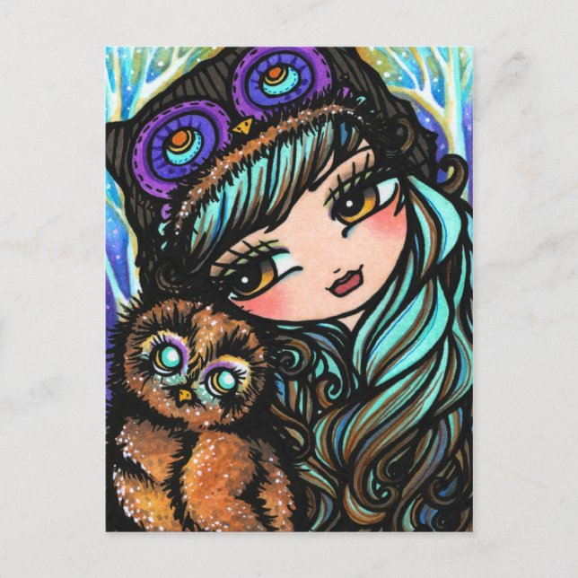 Owl Girl Fairy Fantasy Art Postcard by Hannah Lynn (Front)
