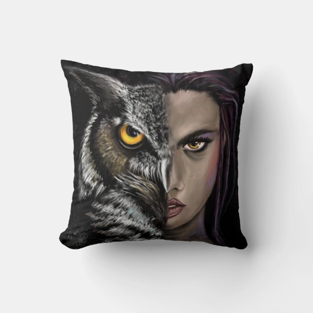 Owl Girl Throw Pillow (Front)