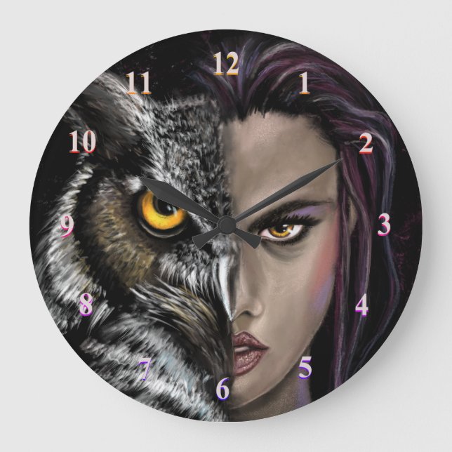 Owl Girl Wall Clock - Painting (Front)