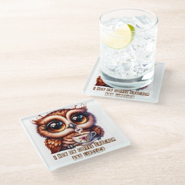 Owl Glass Coaster (Angled)