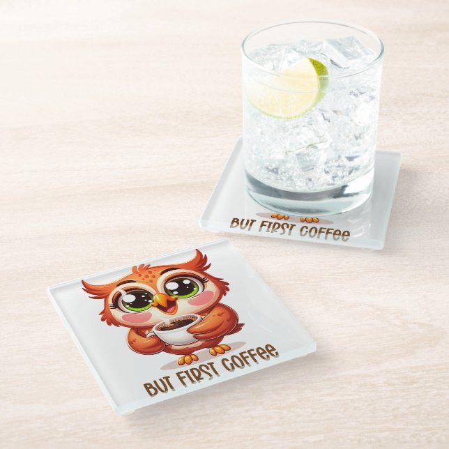 Owl Glass Coaster (Angled)
