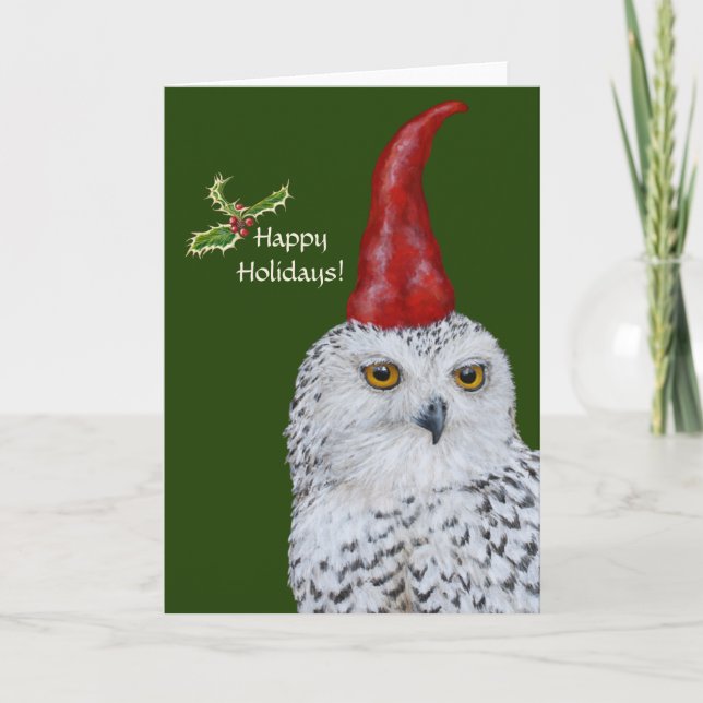 Owl Gnome Folded holiday Card (Front)