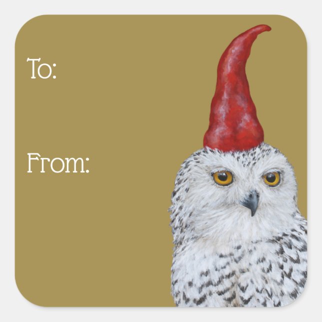 Owl Gnome gift wrapping sticker (Front)
