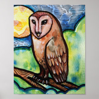 Owl Golden Moon Poster