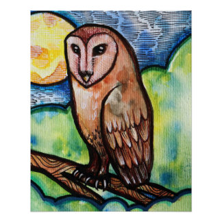 Owl Golden Moon Poster