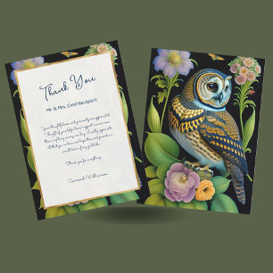 Owl Green Floral Illustration Personalised Thank You Card