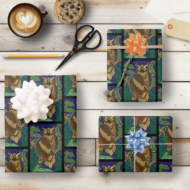 Owl Green Forest Leaves Wrapping Paper Sheet (Creator Uploaded)