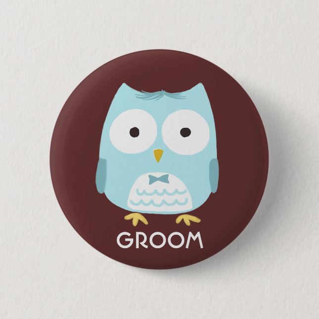 Owl Groom Wearing Bow Tie | Cute Husband To-Be 6 Cm Round Badge (Front)