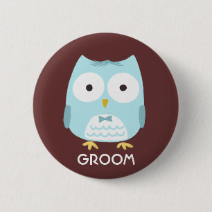 Owl Groom Wearing Bow Tie Cute Husband To-Be 6 Cm Round Badge