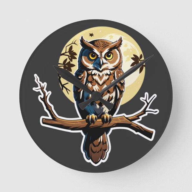 Owl Guardian of Woods Round Clock (Front)