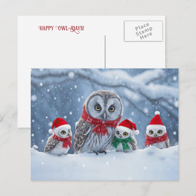 Owl Happy Holidays Cute and Fun Holiday Postcard (Front/Back)