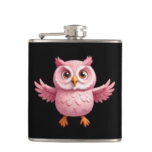 Owl Happy Playful Fun Jumping In The Air Forest Hip Flask