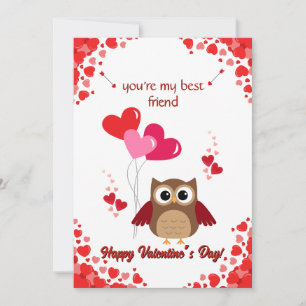 Owl Happy Valentine's Day Friend Card for Kids