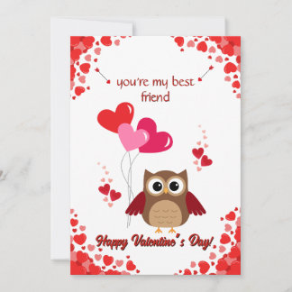 Owl Happy Valentine's Day Friend Card for Kids
