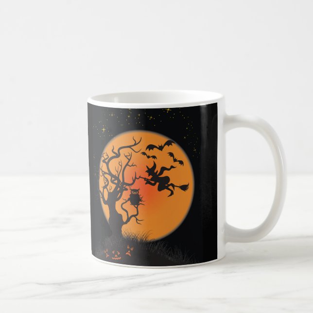 Owl Has Batty Witch Fly By For Halloween Mug (Right)