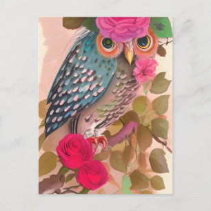 Owl Has Her Flowers Art Card